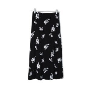 Vintage es se‎ Black White Floral Overlay Midi Skirt Sz XS EUC Whimsigoth